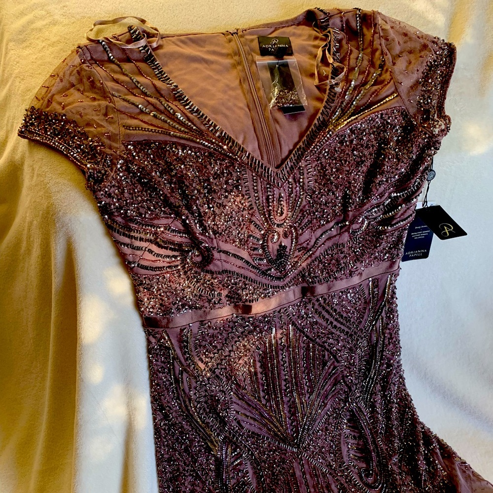 Adrianna Papell Short Sleeve Bead Gown